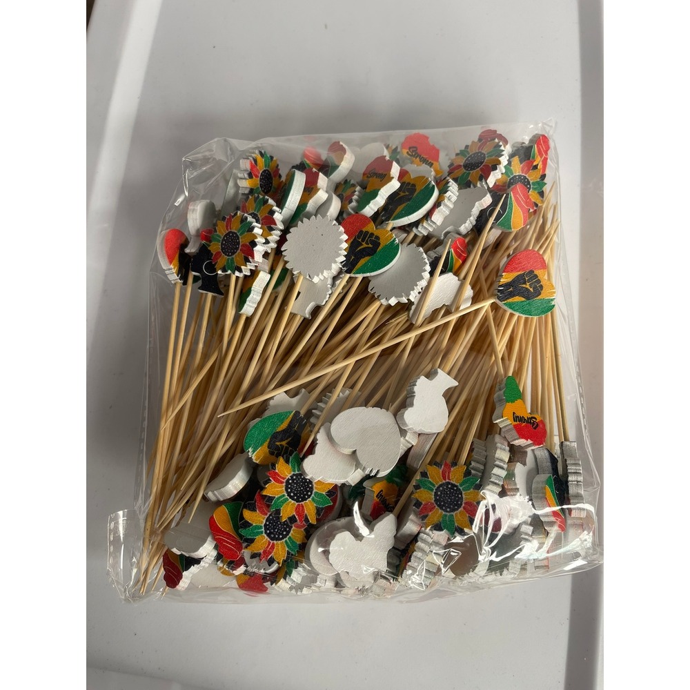 African Themed Cocktail Picks Set of 50 Continent Heart Sunburst Designs‎